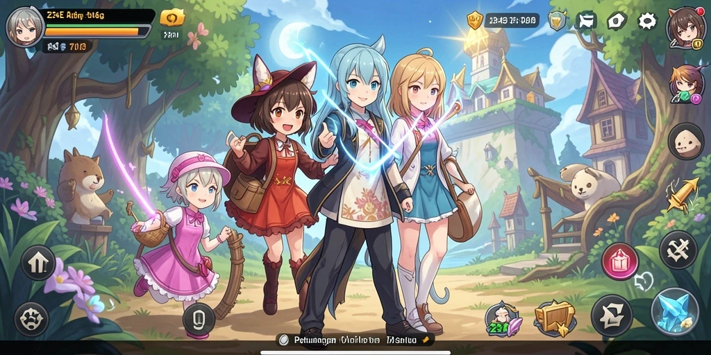 Tampilan gameplay seru dengan karakter Anime yang menawan.