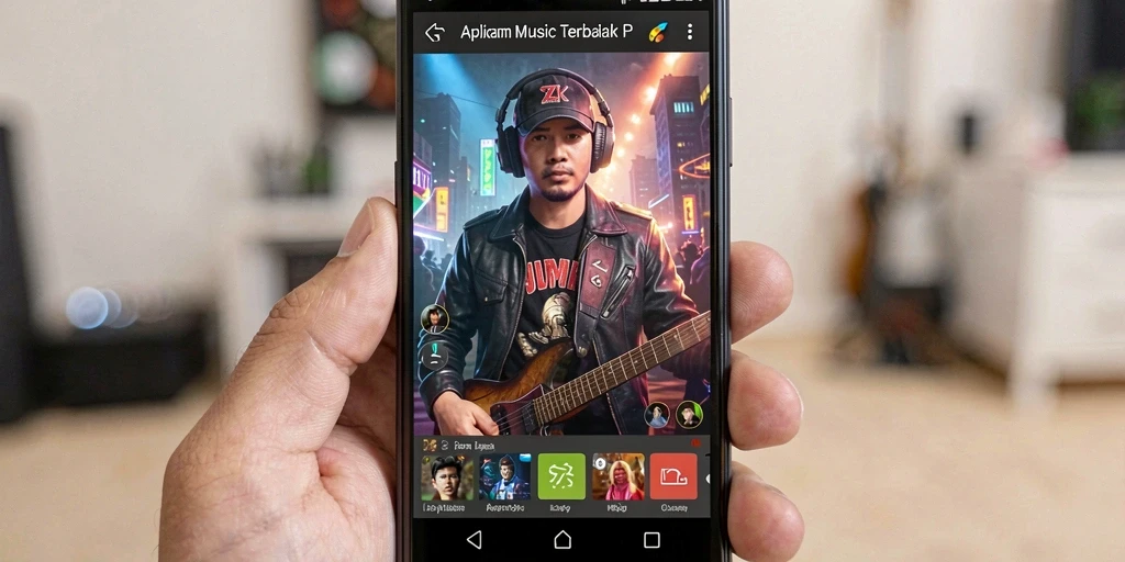 Screenshot gameplay 9ZK menampilkan antarmuka aplikasi musik yang menarik.