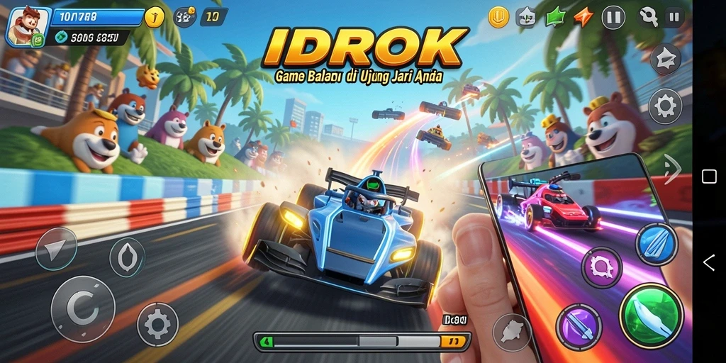 Tampilan gameplay seru dari <strong>IDROK</strong> yang menampilkan aksi balap cepat.