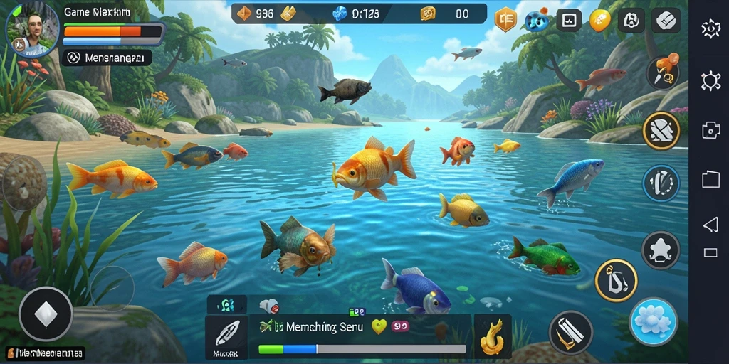 Tampilan gameplay NOX123 dengan suasana memancing yang asyik.