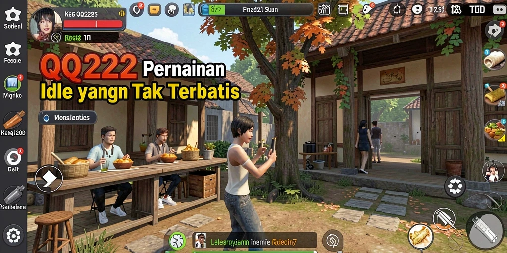 Tampilan gameplay QQ222 dengan karakter yang berkembang dalam mode Idle.
