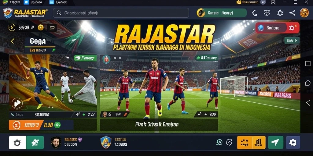 Tampilan antarmuka pengguna aplikasi RAJASTAR untuk bertaruh olahraga.