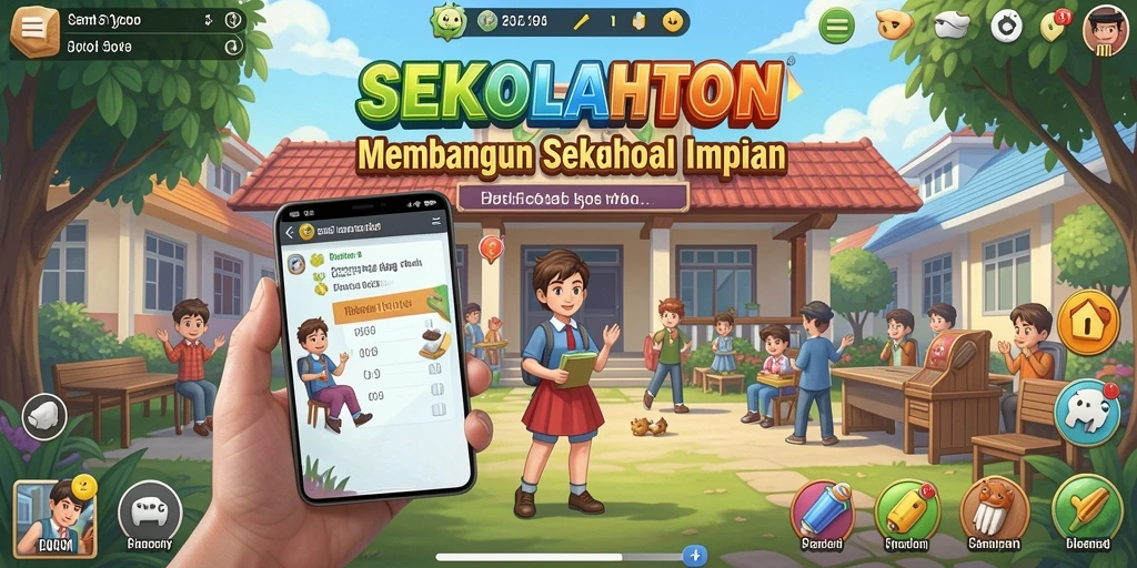 Gameplay SEKOLAHTOTO dengan desain sekolah yang menarik.